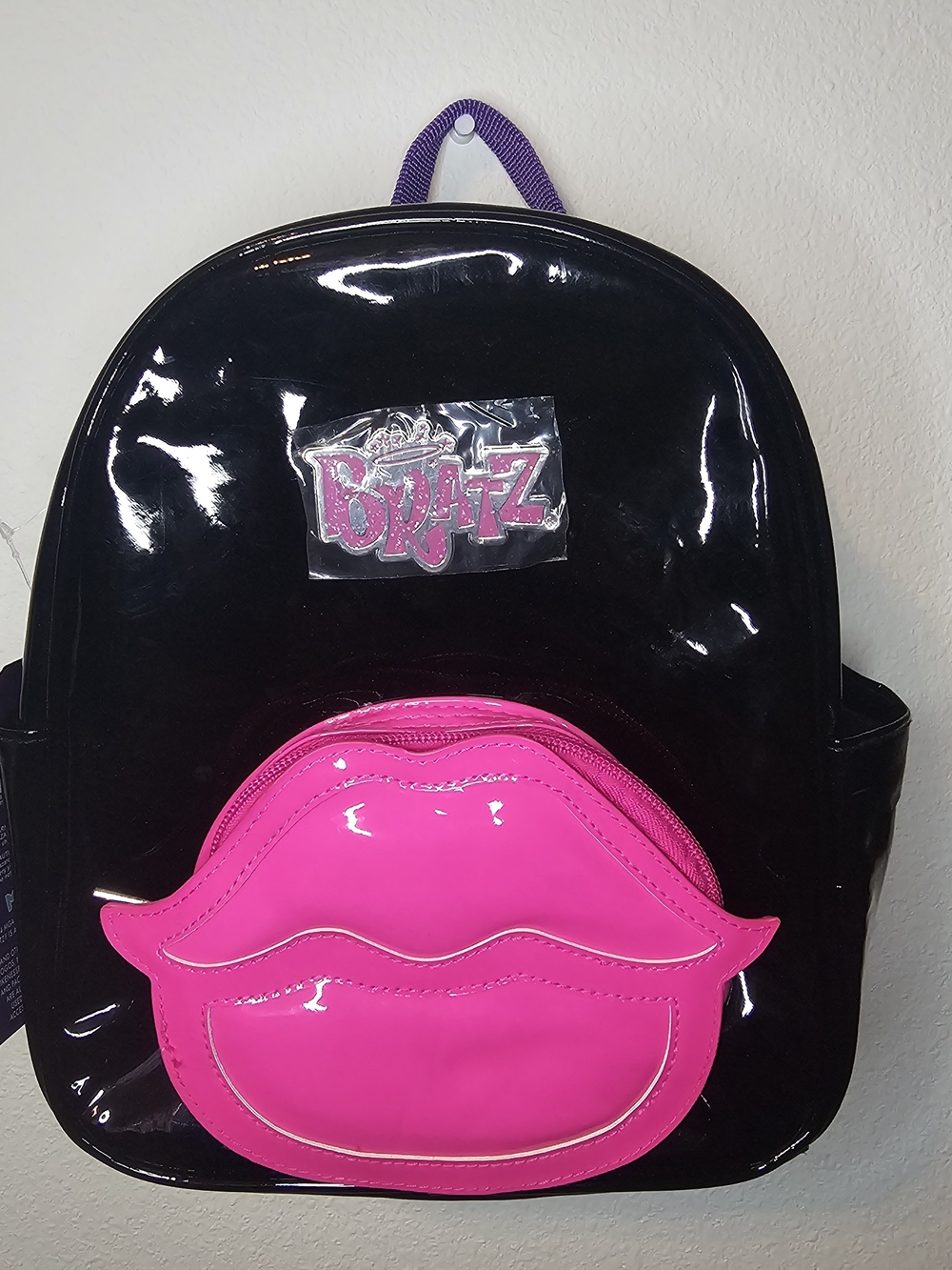 Bratz Kids Black Backpack with Bright Pink Lip Pocket